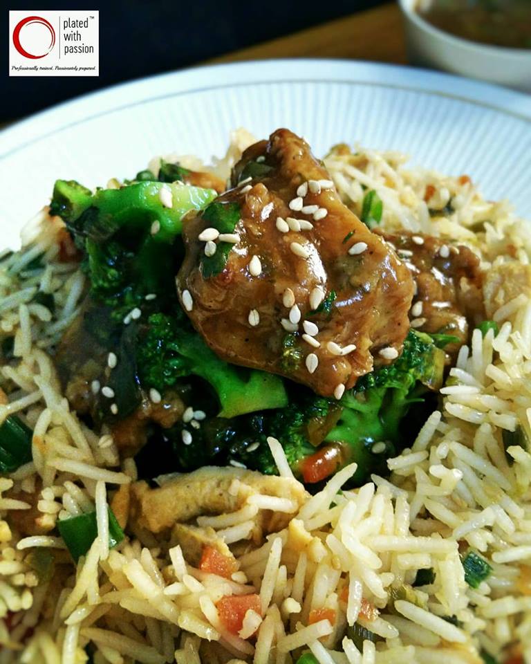 Stir fried chicken and broccoli with rice 3
